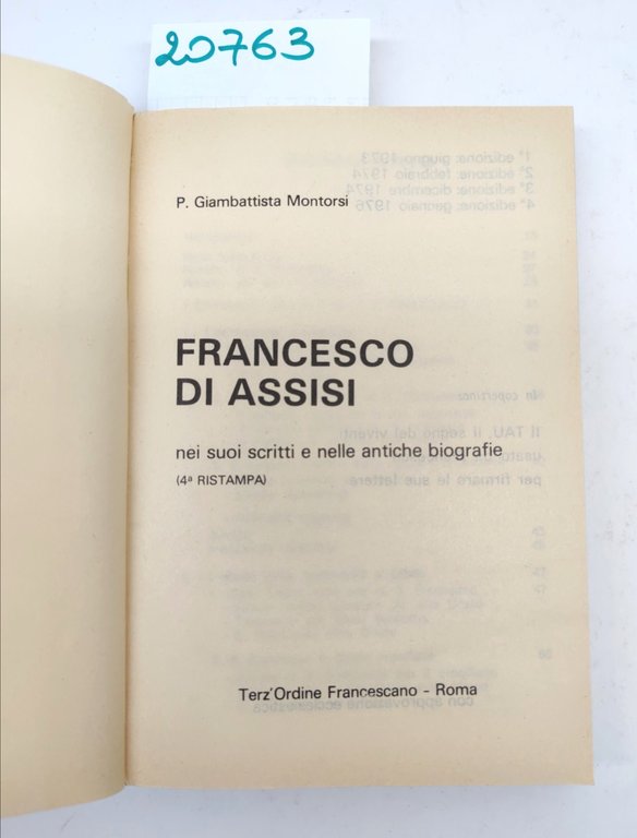 P. G. Montorsi Francesco di Assisi 1226-1976 4° ristampa Terz'ordine …