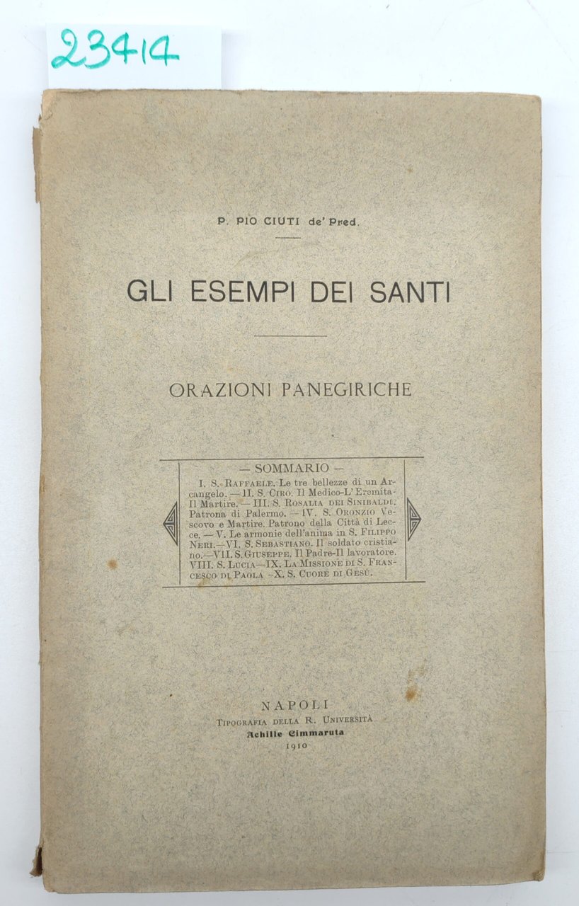 P. Pio Ciuti Gli esempi dei santi orazioni paregiriche Achille … | Immagine principale