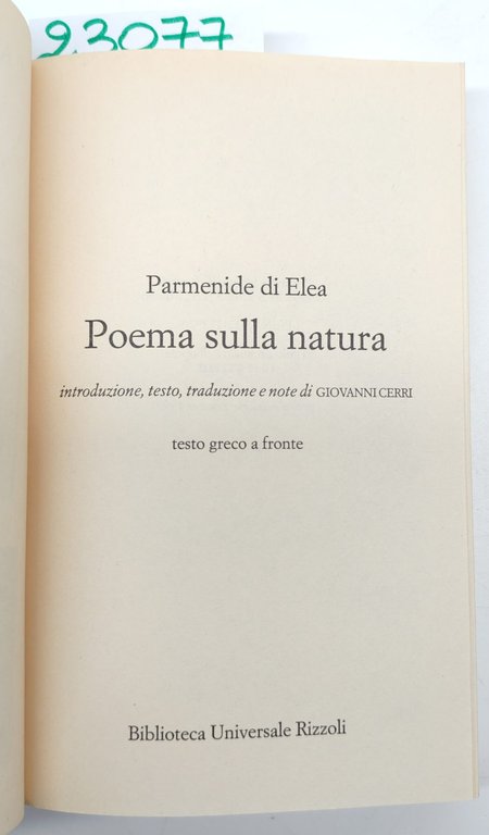 Parmenide di Elea Poema sulla natura BUR Rizzoli 1° edizione … | Immagine Gallery 3