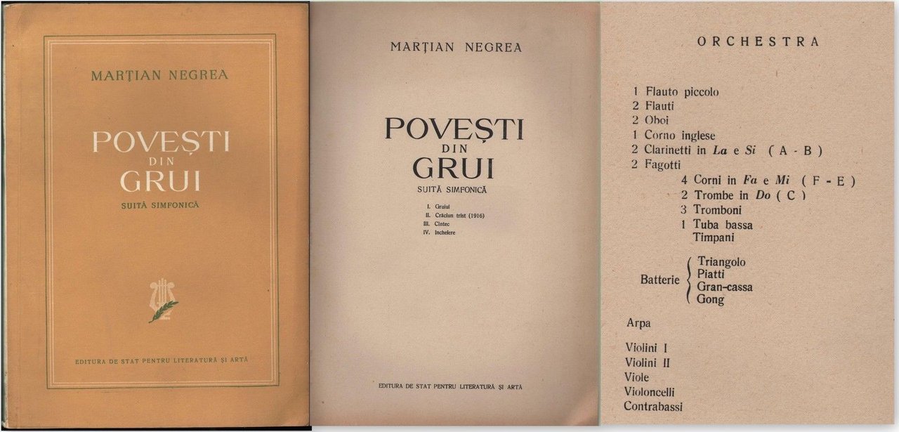 PARTITURA-SCOR MUZICALE-POVESTI DIN GRUI-MARTIAN NEGREA-1956-Exemplare-541/1100