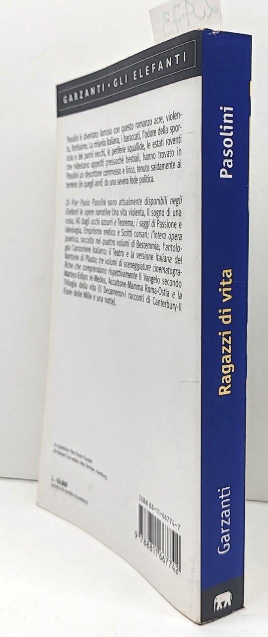Pasolini Ragazzi di vita Gli Elefanti Garzanti 1996 X edizione