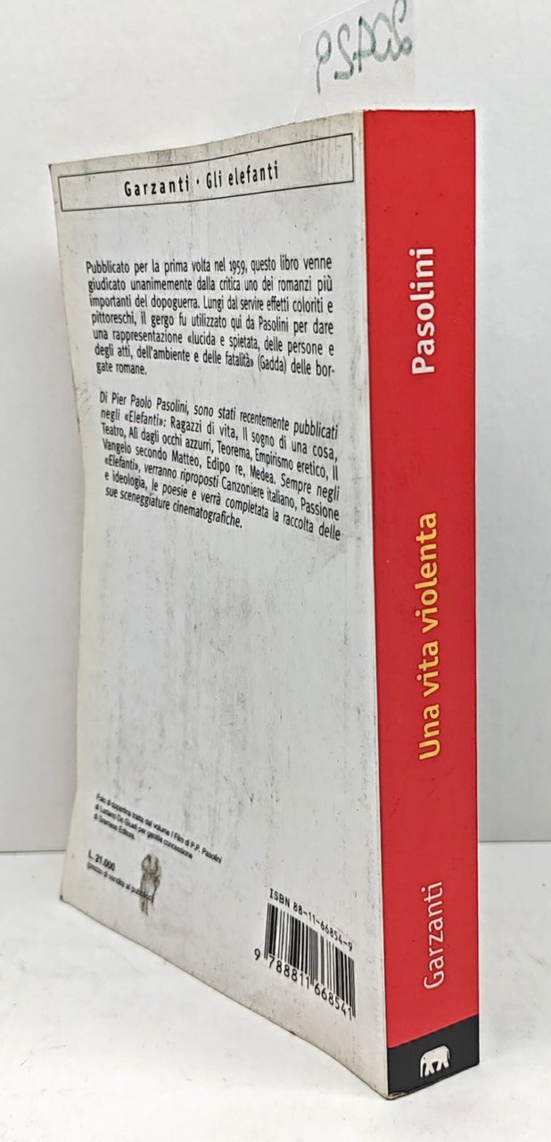 Pasolini Una vita violenta romanzo Garzanti Gli Elefanti 8° edizione …