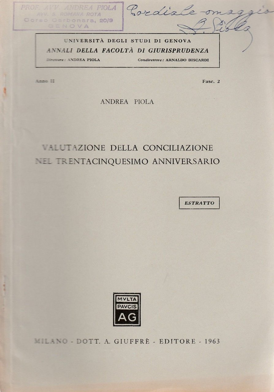 Patti Lateranensi-A. Piola Valutazione Della Conciliazione Nel 35∞ Anniversario