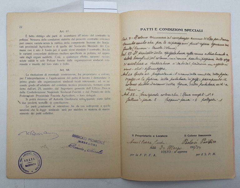 Patto colonico fascista per la provincia di Macerata agricoltori 1926 … | Immagine Gallery 2