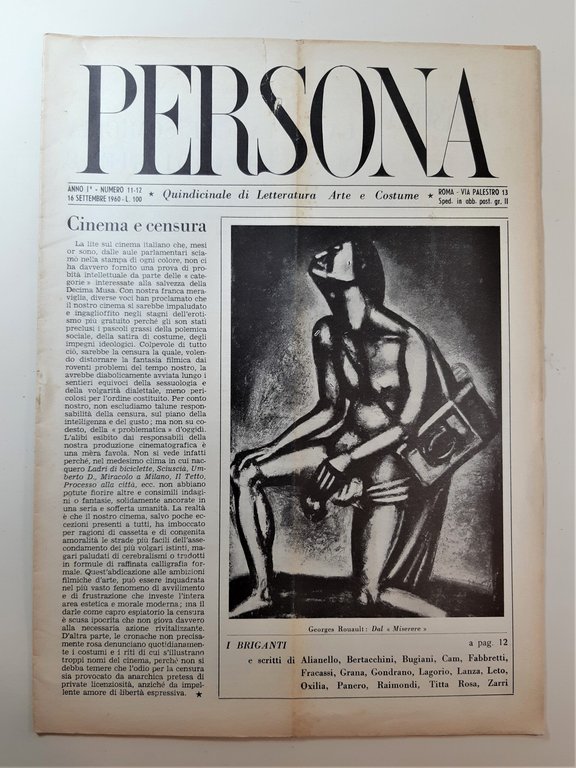 Persona quindicinale di letteratura arte e costume 11 12 1960 | Immagine Gallery 3