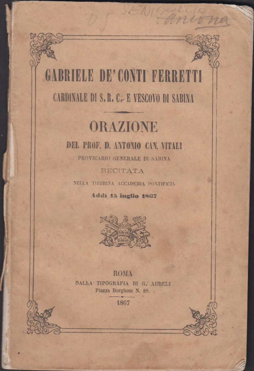 Peste Colera Gabriele de' Conti Ferretti cardinale Orazione del professor …