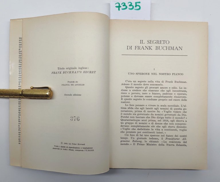 Peter Howard Il segreto di Frank Buchman Cappelli 1962 2∞ …