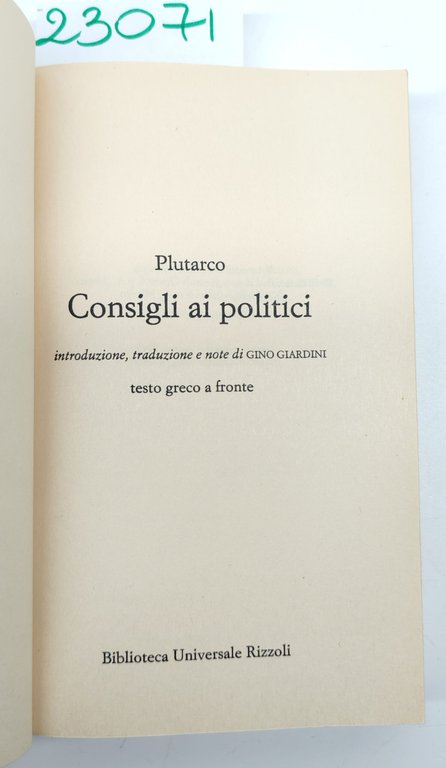 Plutarco Consigli ai politici BUR Rizzoli 2° edizione 2002 | Immagine Gallery 3