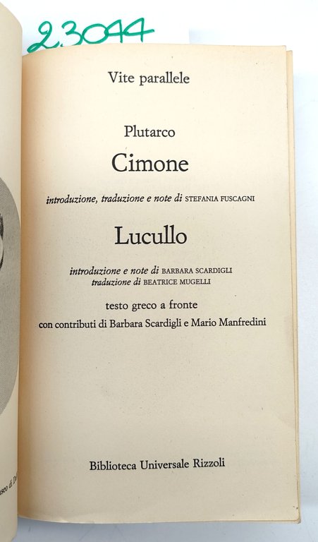 Plutarco Vite parallele Cimone Lucullo BUR Rizzoli 2° edizione 1993 | Immagine Gallery 3