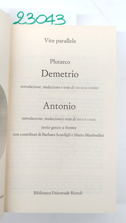 Plutarco Vite parallele Demetrio Antonio BUR Rizzoli 2° edizione 1994 | Immagine Gallery 4