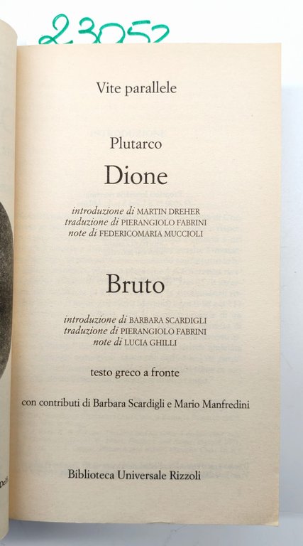Plutarco Vite parallele Dione Bruto BUR Rizzoli 1° edizione 2000 | Immagine Gallery 5