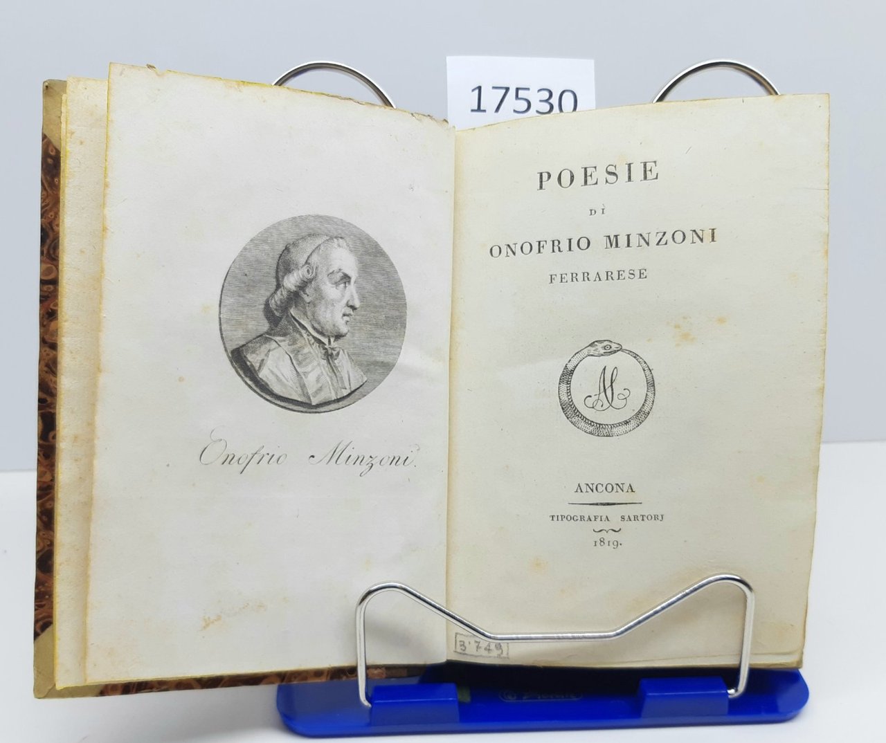 Poesie di Onofrio Minzoni Ferrarese Ancona tipografia Sartori 1819