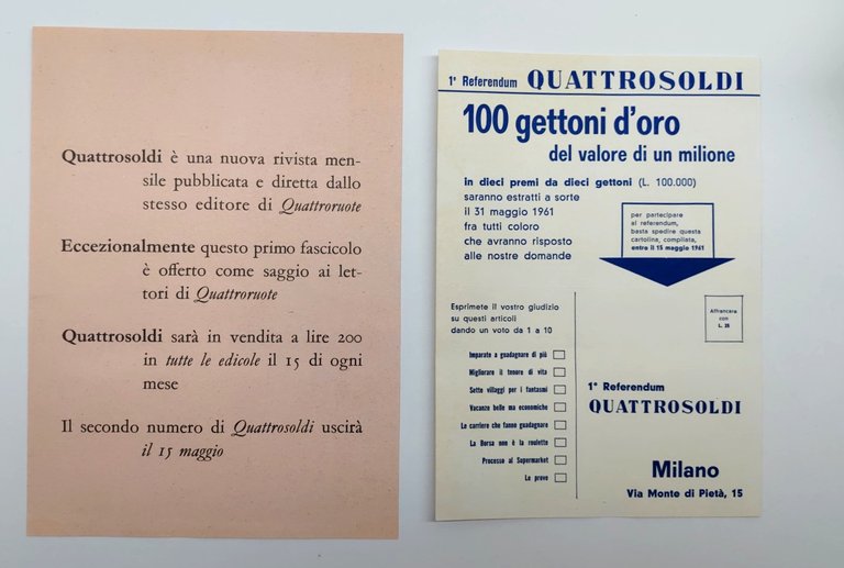Prima annata completa 9 numeri Quattrosoldi 1961 Domus