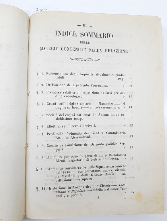 Processi Tribunale Supremo Della Consulta Commissaria Anconetana Roma 1861