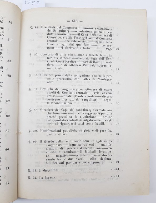 Processi Tribunale Supremo Della Consulta Commissaria Anconetana Roma 1861