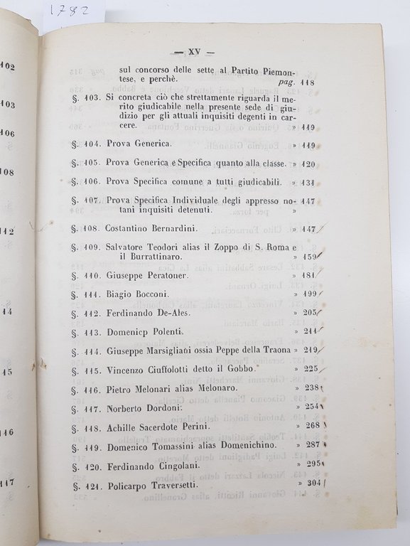 Processi Tribunale Supremo Della Consulta Commissaria Anconetana Roma 1861
