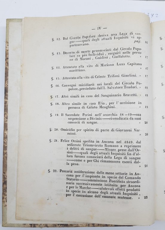 Processi Tribunale Supremo Della Consulta Commissaria Anconetana Roma 1861