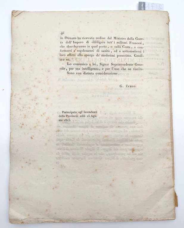 Provvedimenti ed istruzioni proposte al ministero dell'interno dalla soprintendenza generale …