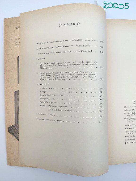 Quaderni Dannunziani fascicolo XXVIII XXIX 1964 Fondazione Il Vittoriale Degli …