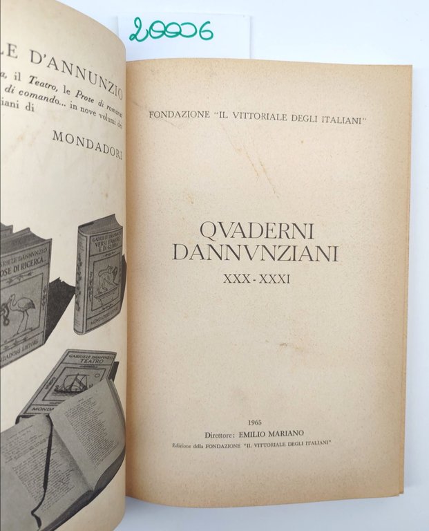 Quaderni Dannunziani fascicolo XXX XXXI 1965 Fondazione Il Vittoriale Degli …