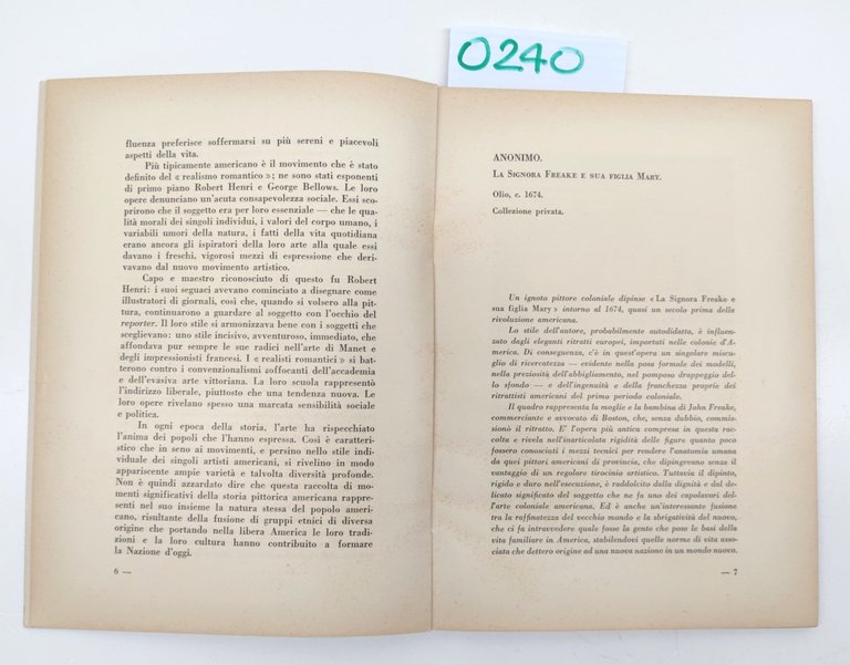 Quattro Secoli Di Pittura Americana In Quarantuno Riproduzioni Apollon 1955-O240