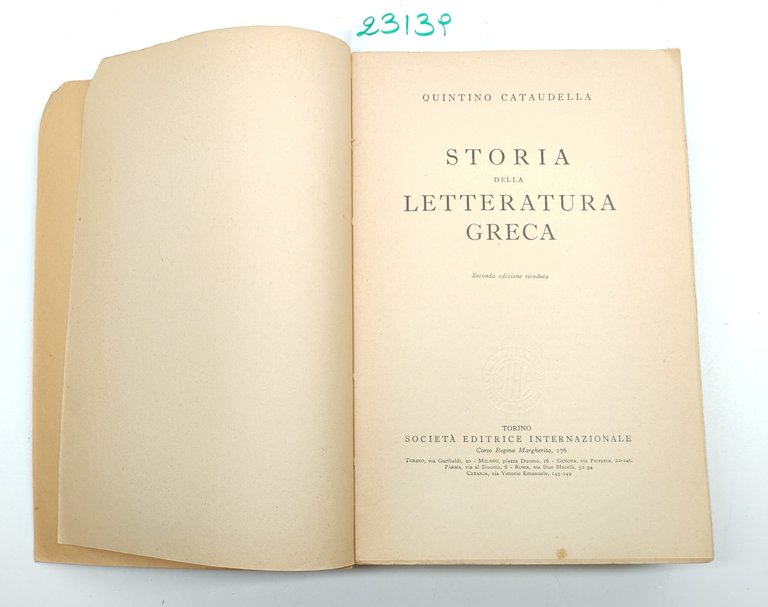 Quintino Cataudella Storia della letteratura greca SEI 2° edizione 1950 | Immagine Gallery 3