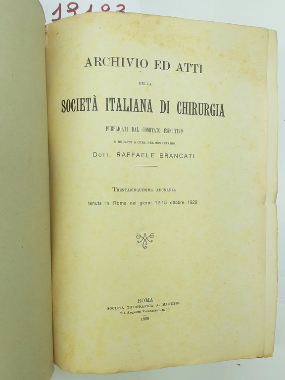 Raffaele Brancati Archivio ed atti della Società Italiana di Chirurgia …