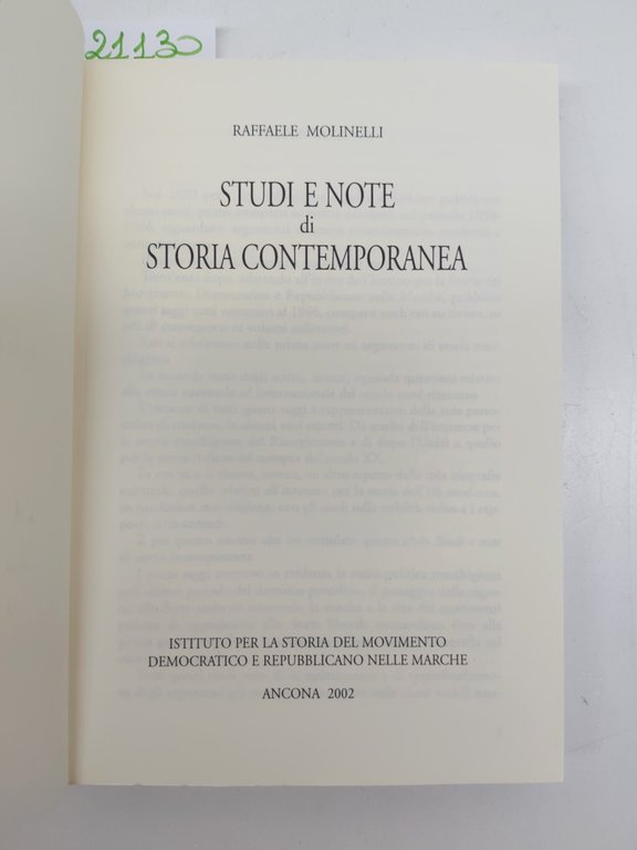 Raffaele Molinelli Studi e note di storia contemporanea 2002 autografato