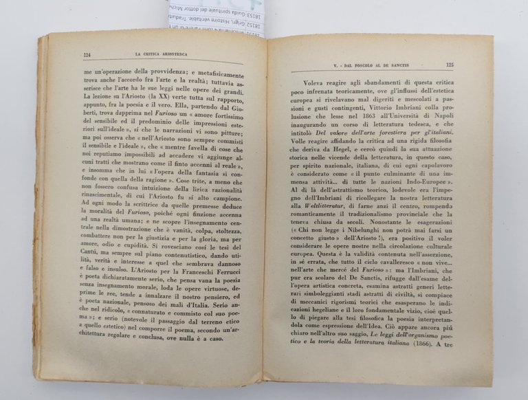 Raffaello Ramat La critica ariostesca Nuova Italia 1∞ ed. 1954
