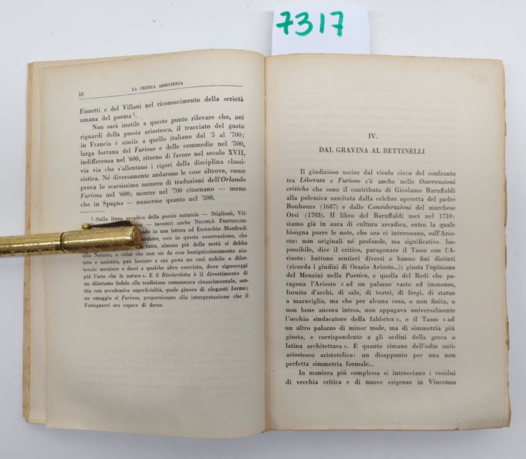 Raffaello Ramat La critica ariostesca Nuova Italia 1∞ ed. 1954