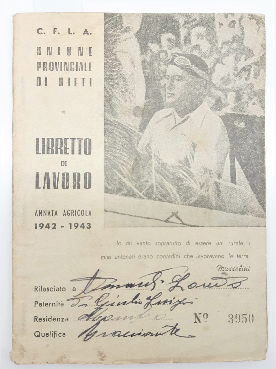 Rieti Libretto di lavoro Unione provinciale di Rieti annata agricola … | Immagine principale