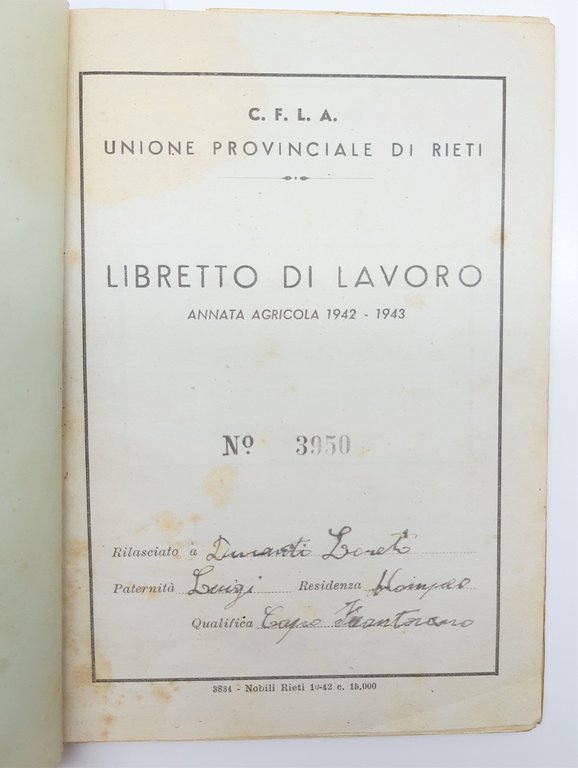 Rieti Libretto di lavoro Unione provinciale di Rieti annata agricola … | Immagine Gallery 2
