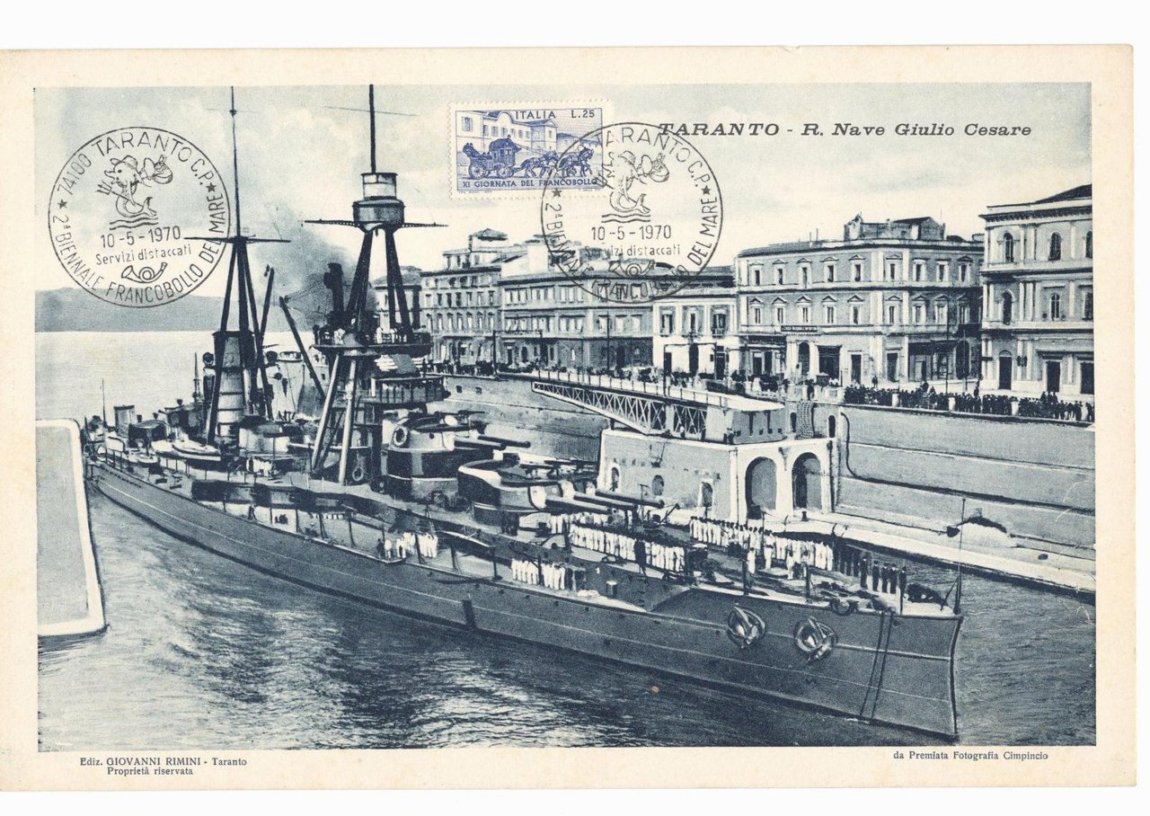 Ripr. Cartolina Taranto R. Nave Giulio Cesare francobollo e annullo …