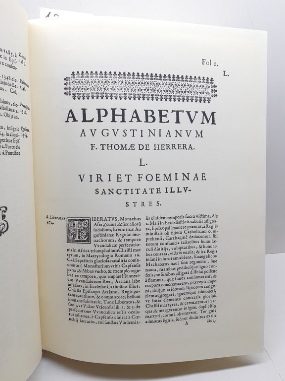 Ristampa anastatica Alphabetum Augustinianum FR Thomae de Herrera Eremitae Augustiniani …