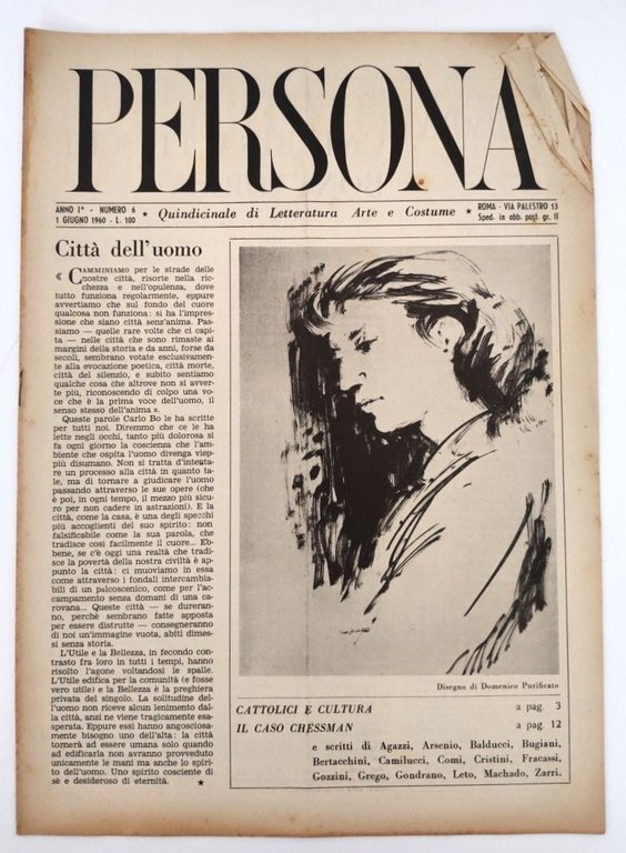 Rivista d'epoca "PERSONA" Anno I, n. 6 1960 quindicinale di …