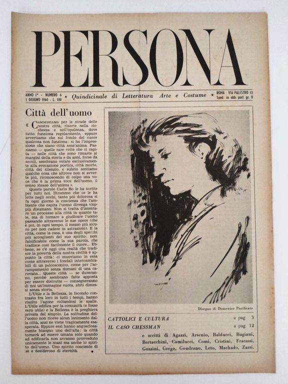 Rivista d'epoca "PERSONA" Anno I, n. 6 1960 quindicinale di …