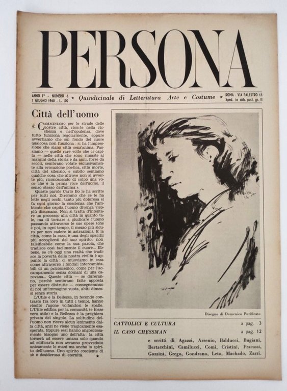 Rivista d'epoca "PERSONA" Anno I, n. 6 1960 quindicinale di …