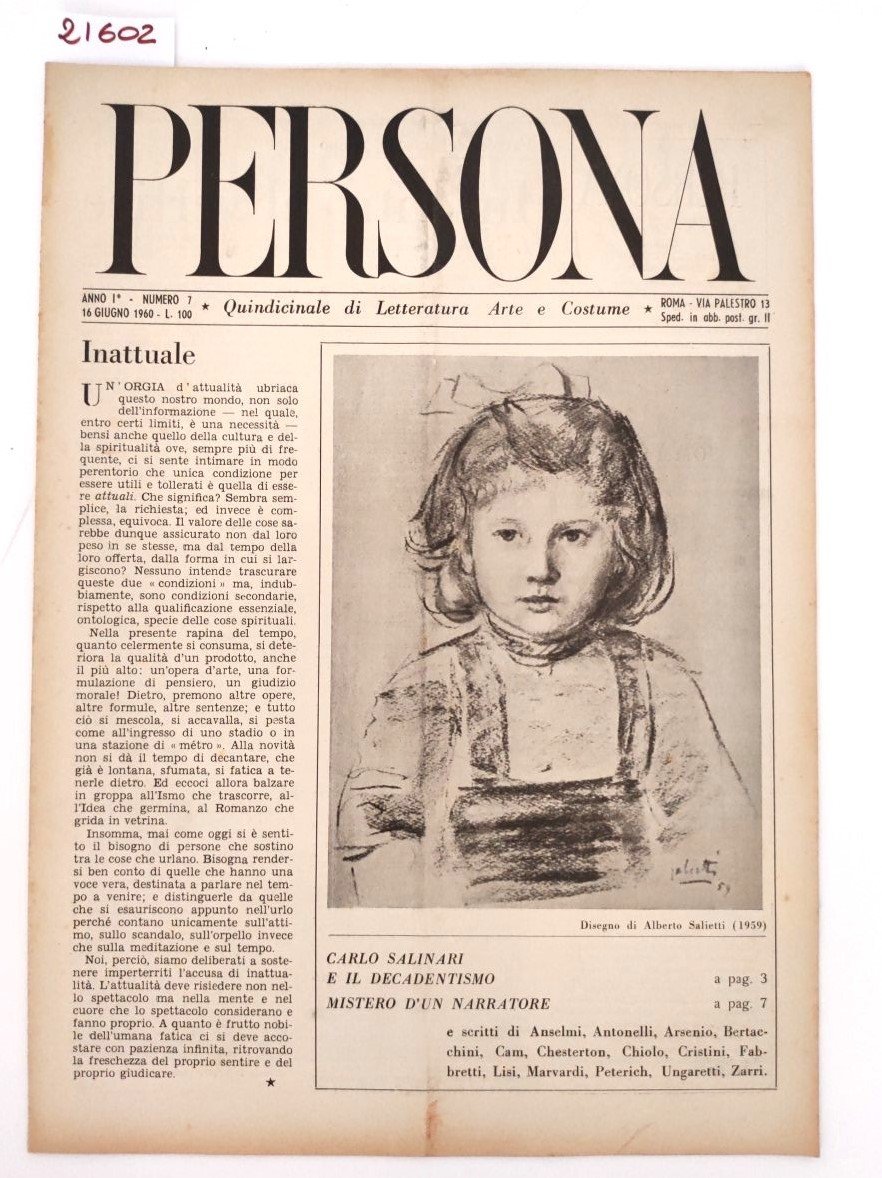 Rivista d'epoca "PERSONA" Anno I n. 7 1960 quindicinale di …