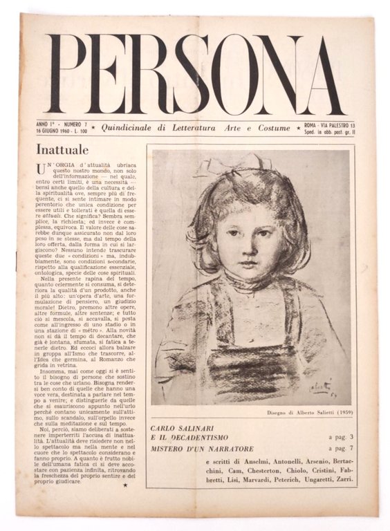 Rivista d'epoca "PERSONA" Anno I n. 7 1960 quindicinale di …