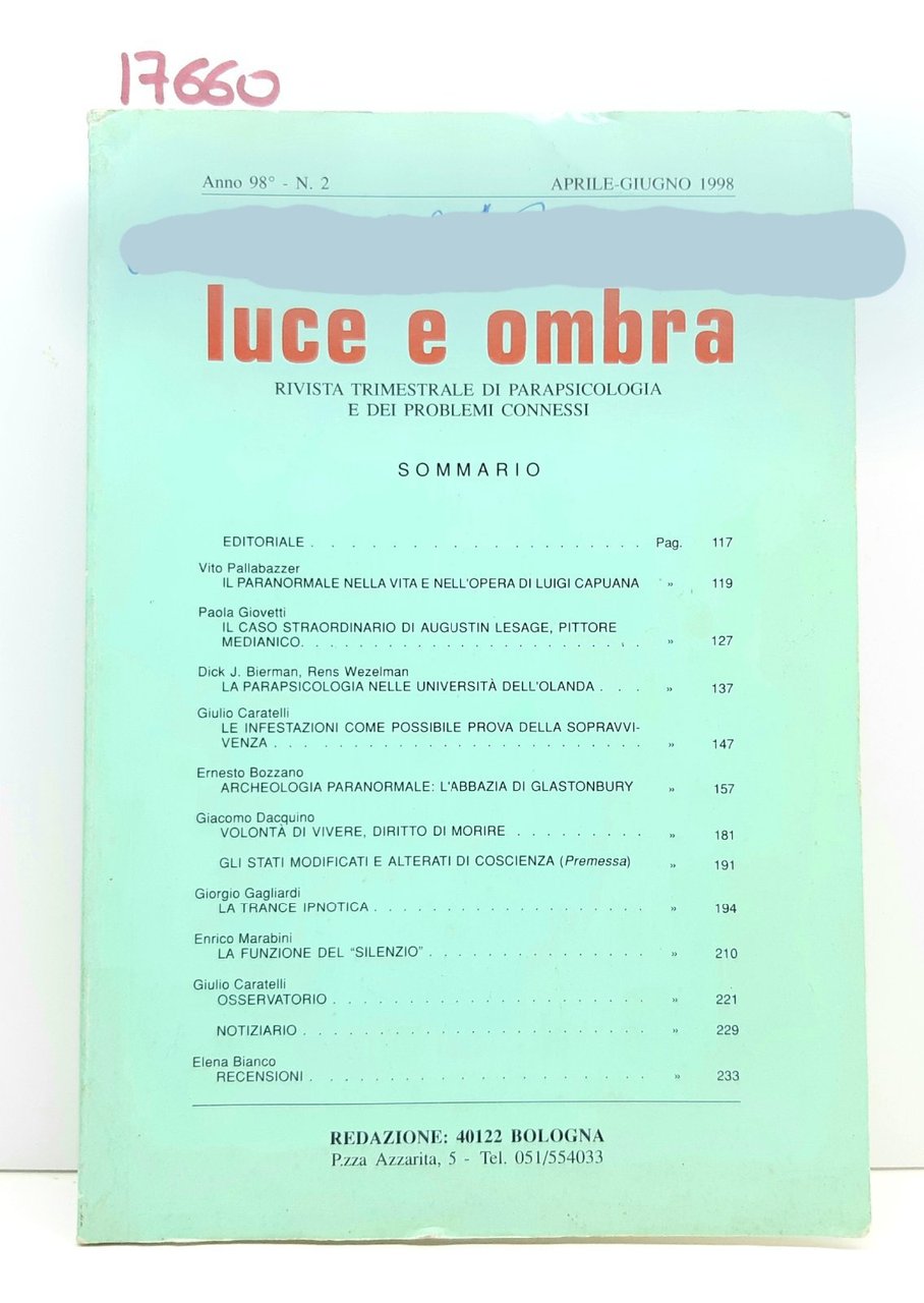 Rivista Luce e ombra numero 2 aprile giugno 1998
