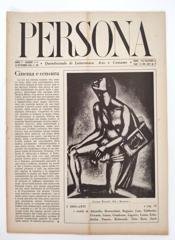 Rivista Persona Anno I N 11-12 Settembre 1960 Arte e …