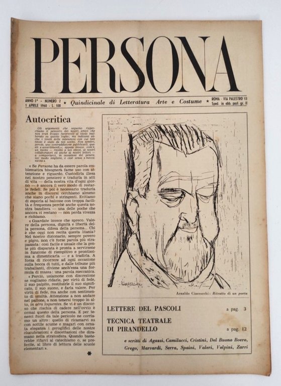Rivista PERSONA Anno I n.2 1 Aprile 1960 quindicinale di …