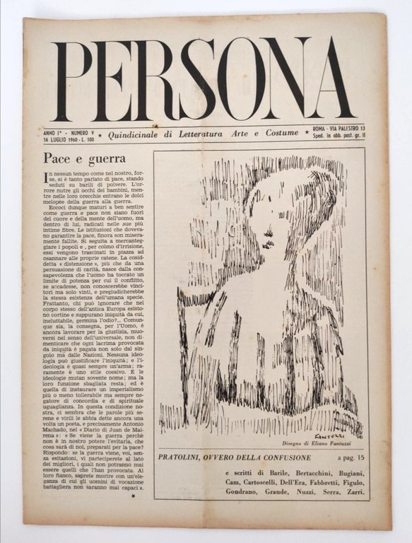 Rivista PERSONA Anno I N. 9 16 Luglio 1960 quindicinale …