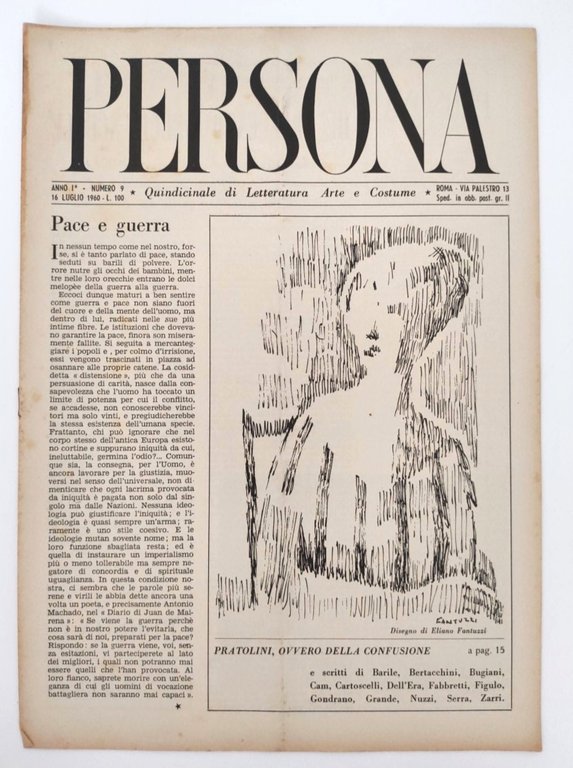 Rivista PERSONA Anno I N. 9 16 Luglio 1960 quindicinale …
