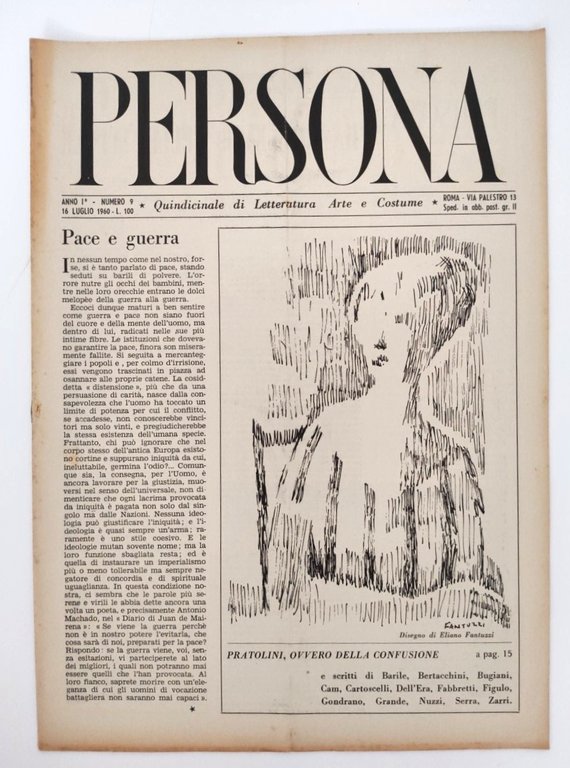 Rivista PERSONA Anno I N. 9 16 Luglio 1960 quindicinale …