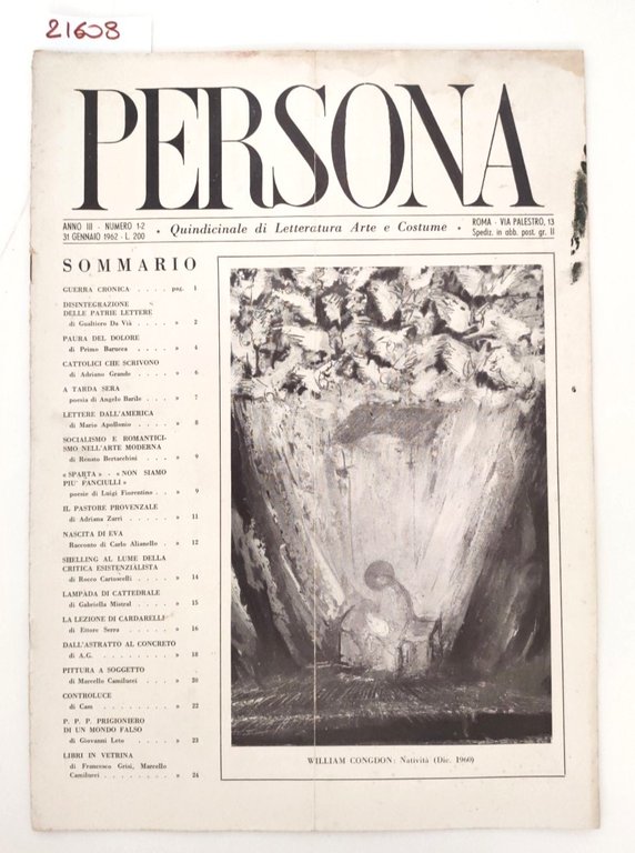 Rivista Persona Anno III N 1-2 Gennaio 1962 Arte e …