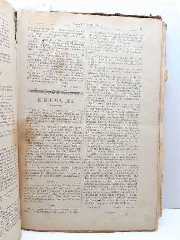 Rivista Settimanale di lettere Arti e scienze Silvio Pellico 1896 …
