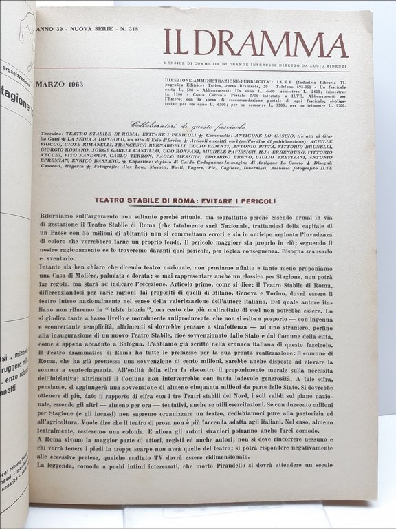 Rivista teatro Il Dramma numero 318 marzo 1963