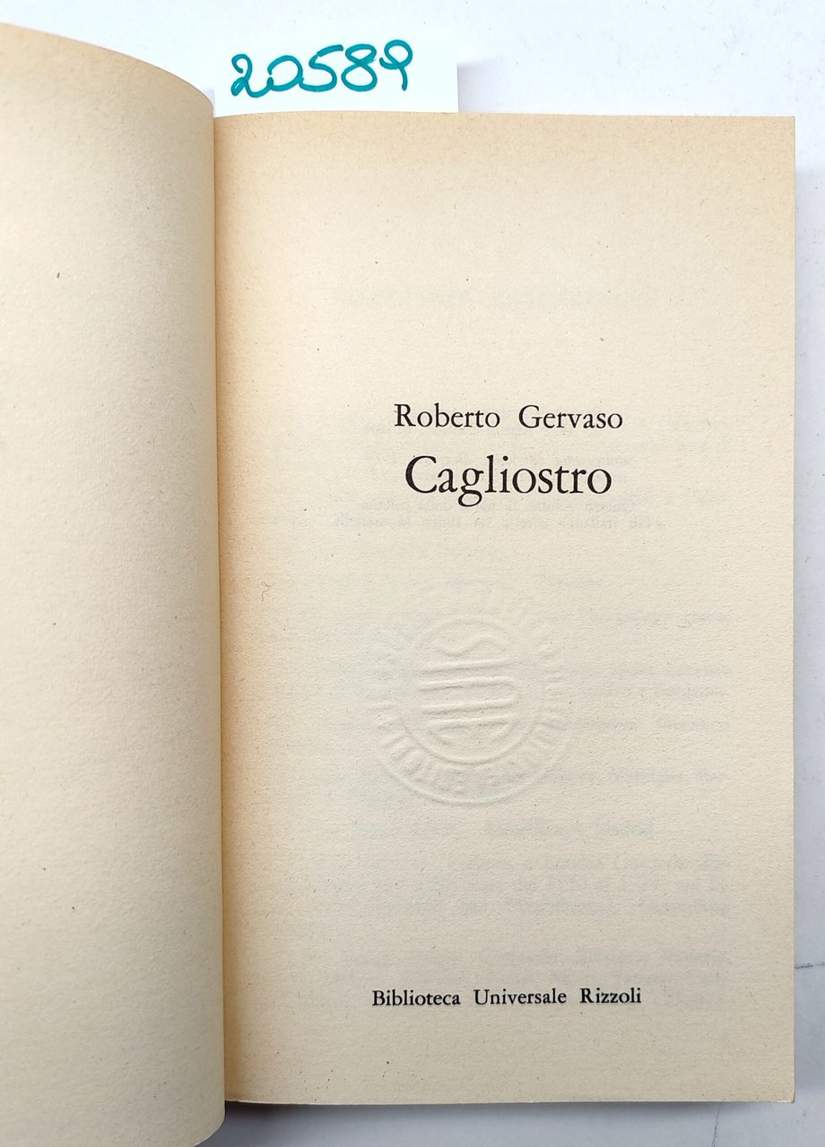 Roberto Gervaso Cagliostro BUR Rizzoli 2° edizione 1978