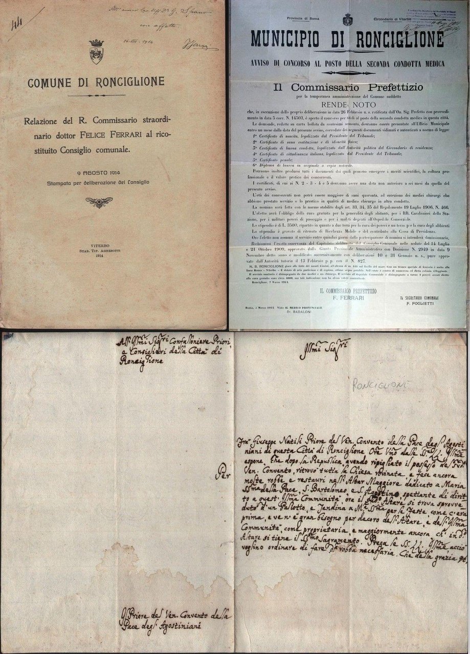 Ronciglione-9 Agosto 1914-Nuova Giunta Comunale+Bando Medico Condotto+Lettera